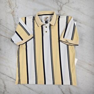 VTG Cutter &‎ Buck Polo Shirt Mens Large Yellow Vertical Stripe Cotton Dad Core